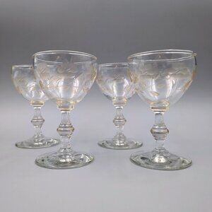 Vintage Etched Glass Wine/Sherry Glasses - Set of 4 | Elegant Era Stemware